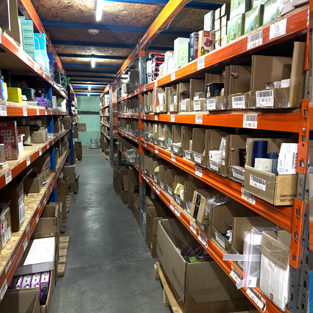Warehouse shelves with stock